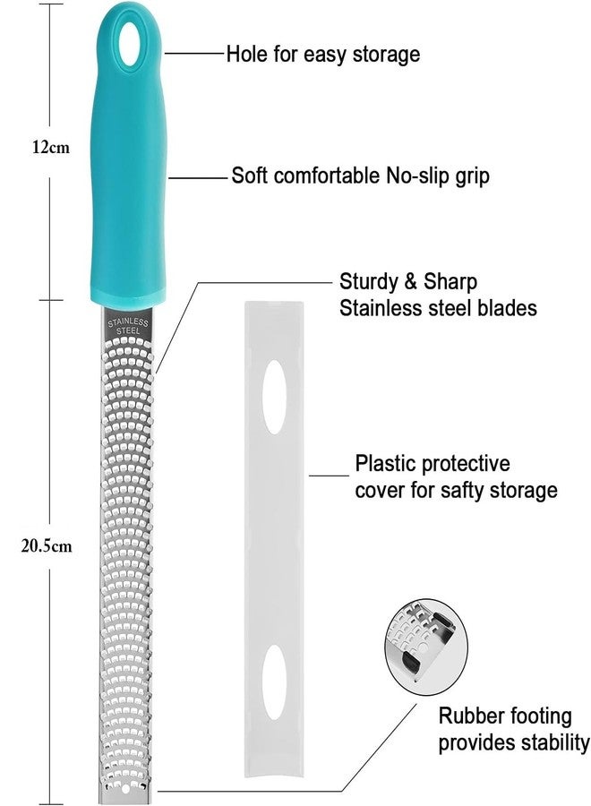 باسكيتي مبشرة ليمون وجبن من باسكتي، مبشرة من الفولاذ المقاوم للصدأ مقاس 13 بوصة مع غطاء واقٍ، للزنجبيل والثوم والفواكه والخضراوات (أزرق) - Image 2